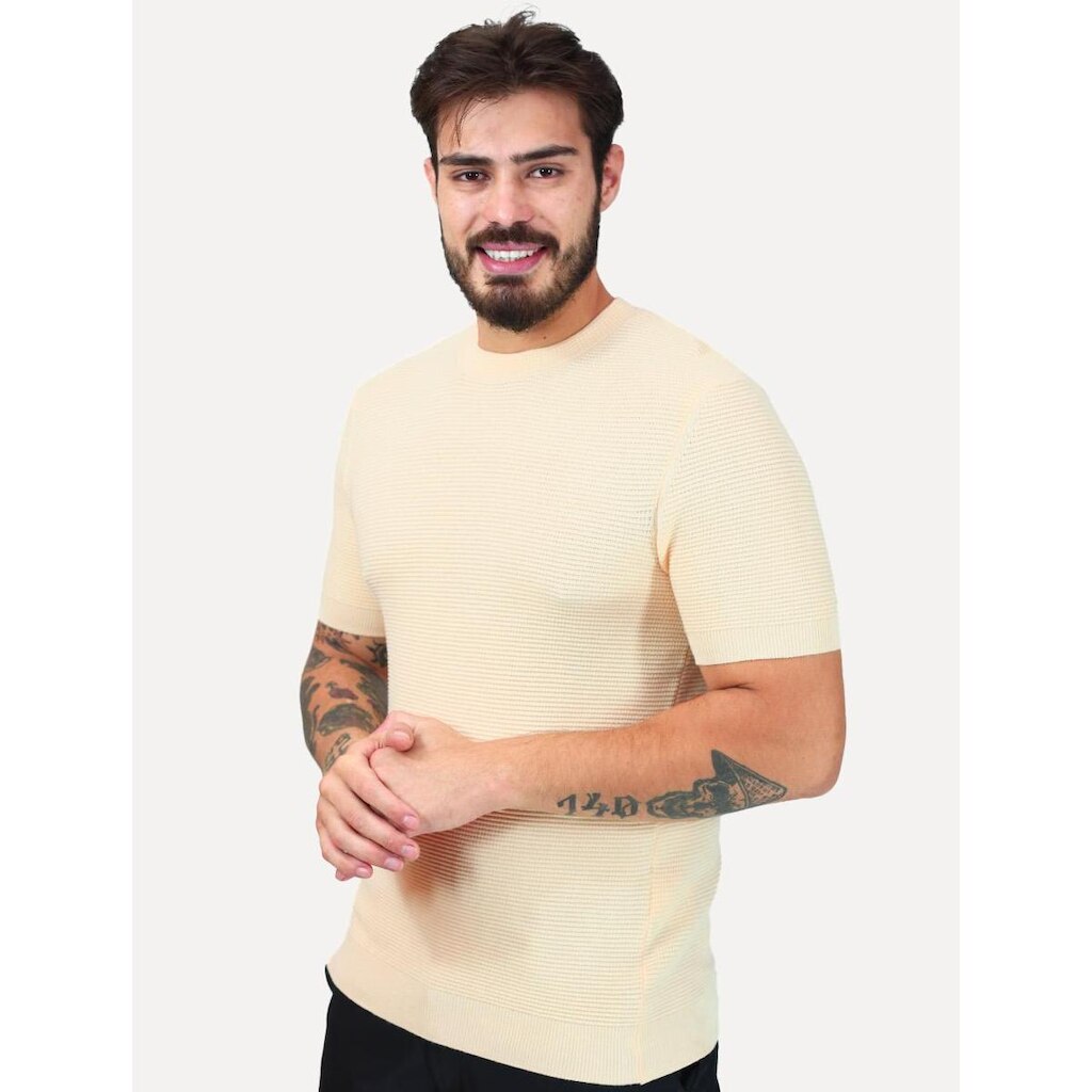 Tricô Dixen Manga Curta Gola Careca Creme