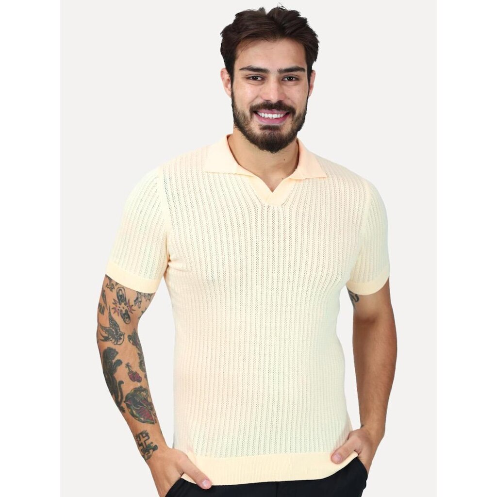 Tricô Dixen Manga Curta Gola Polo Off-White