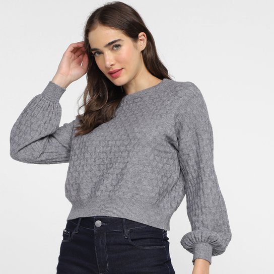 Tricô Facinelli Cropped Feminino - Cinza