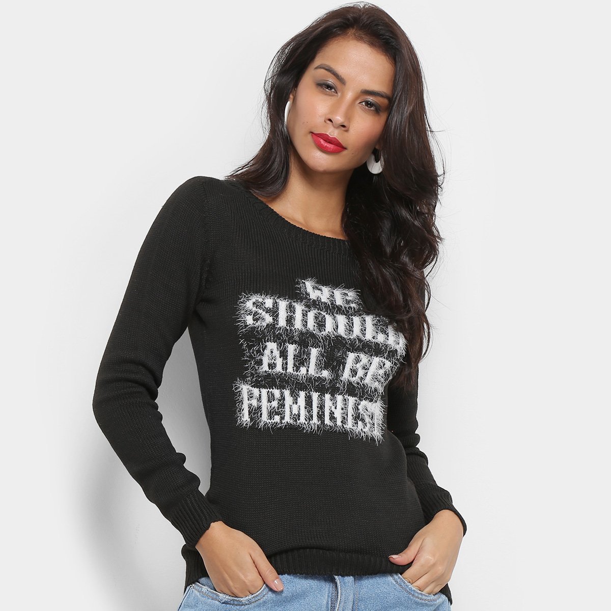 Tricô Fast Glam Feminino Suéter Tricot We Should All  Be Feminist - Preto é boa?