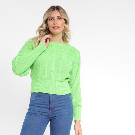 Tricô Grifle Detalhe Trançado Feminino - Verde