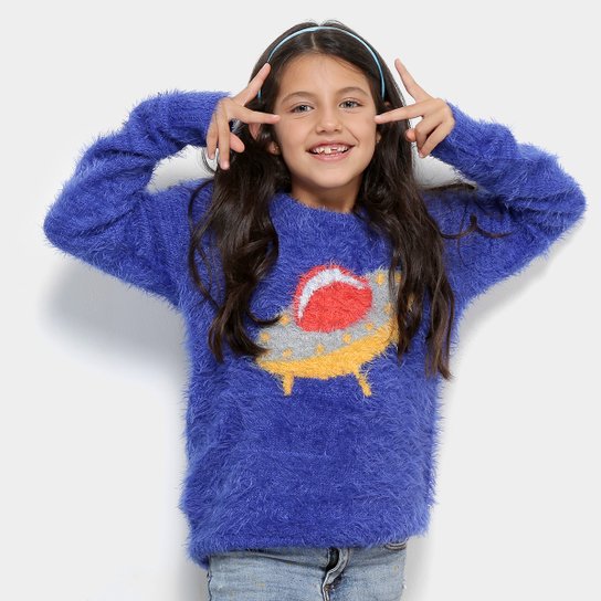 Tricô Infantil Zeep! Crew Neck Feminino - Azul