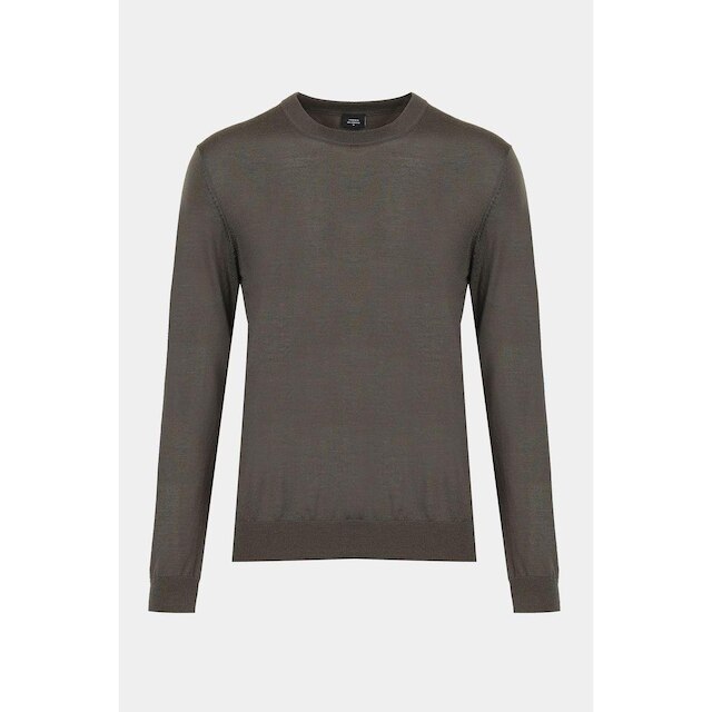 Tricot Aramis Manga Longa Gola Careca Lã Merino Tabaco