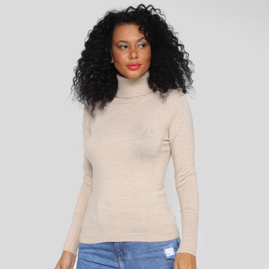 Tricot The Style Box Gola Alta Feminino - Bege