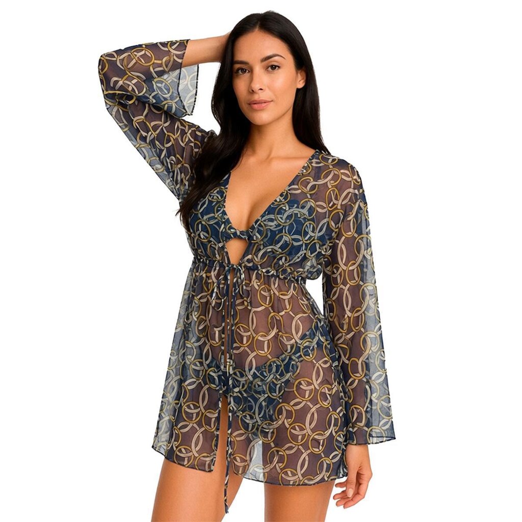 Triquini Conjunto de Biquini Aro + Saída de Praia 3 Peças Estampados Calor Verão Moda