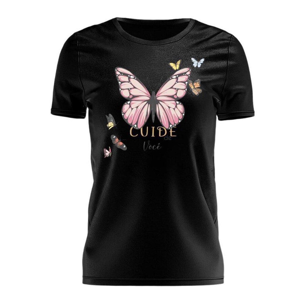 Tshirt Blusa Meninas T-Shirt Estampada Manga Curta Borboleta Feminina