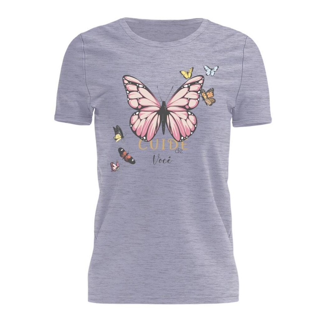 Tshirt Blusa Meninas T-Shirt Estampada Manga Curta Borboleta Feminina