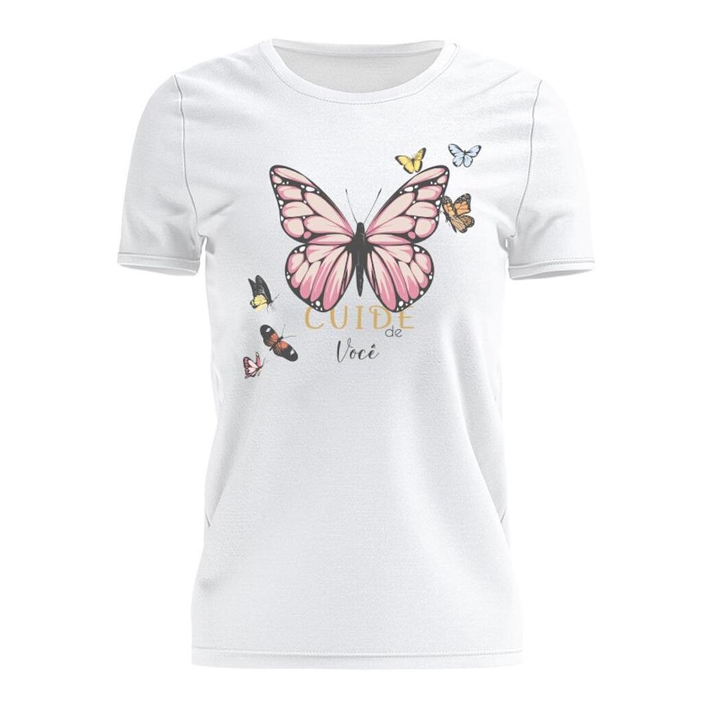 Tshirt Blusa Meninas T-Shirt Estampada Manga Curta Borboleta Feminina