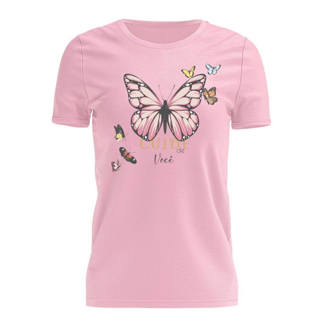 Tshirt Blusa Meninas T-Shirt Estampada Manga Curta Borboleta Feminina