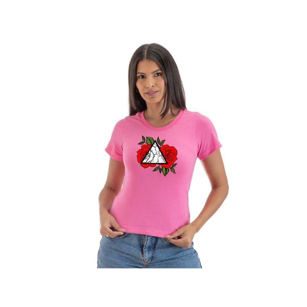 tshirt feminina blusa básica detalhe flor gola redonda de algodão dia a dia trabalho