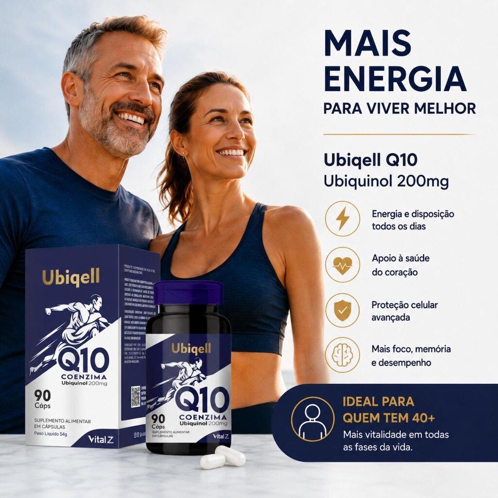Ubiqell Q10 UBIQUINOL 200MG - 90 Cápsulas FORMA ATIVA 8x mais forte