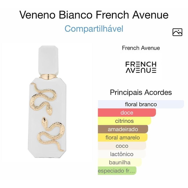 VenenoBranco French Avenue EDP 100ml Unissex Perfume Árabe