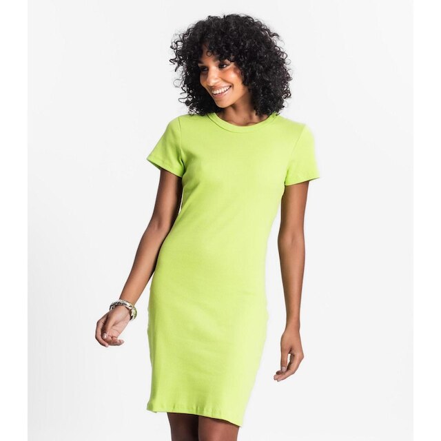 Vestido Acinturado Em Ribana Canelada Rovitex Verde