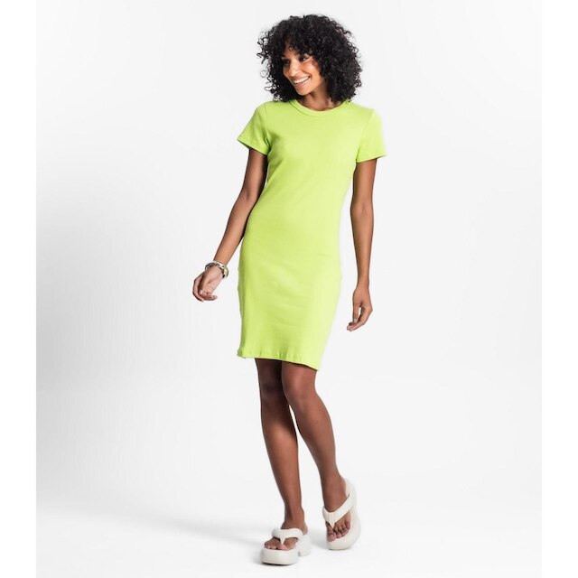 Vestido Acinturado Em Ribana Canelada Rovitex Verde