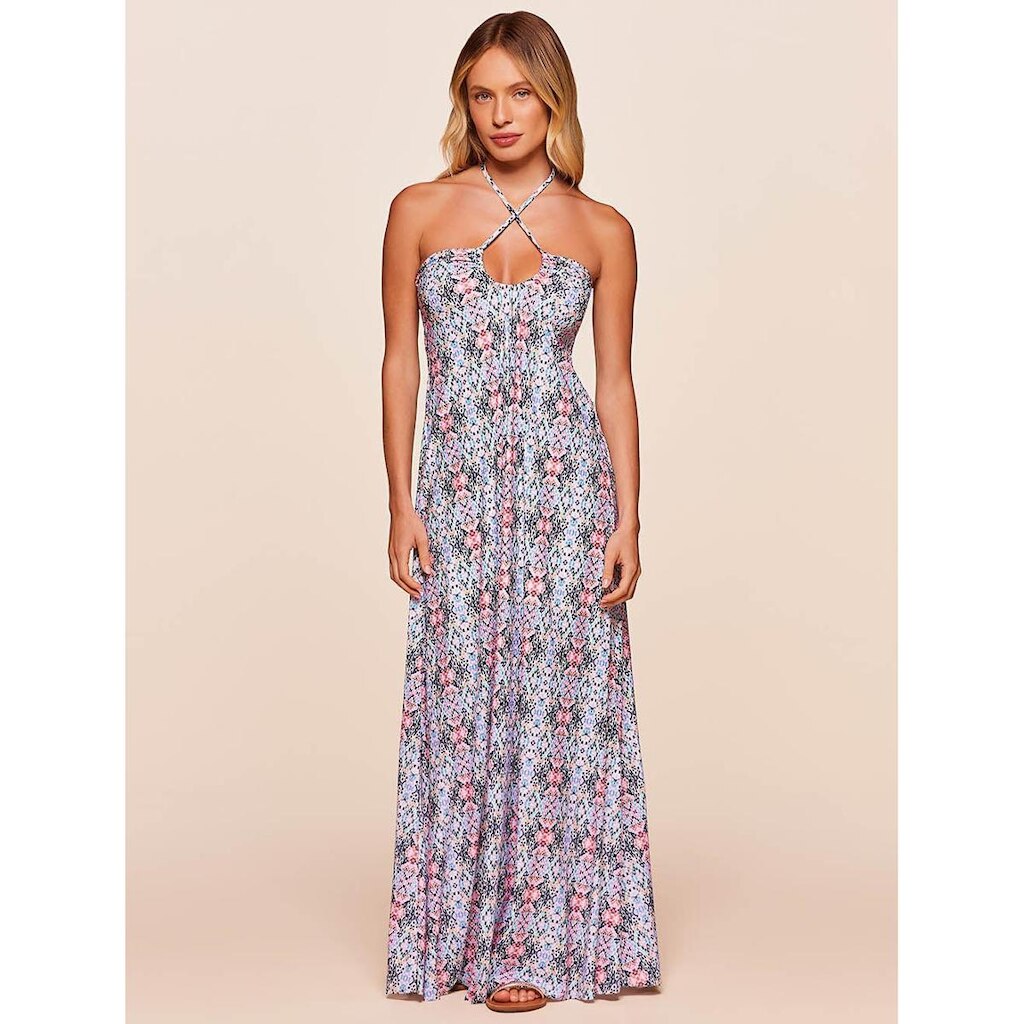 Vestido Água Doce Longo Estampado Shine