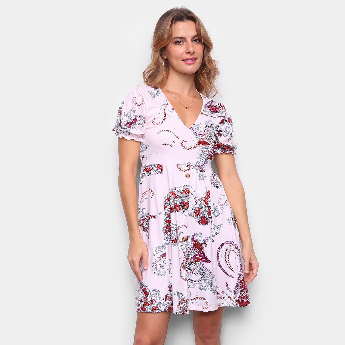 Vestido Água Viva Curto Floral - Rosa Claro Menor preço em Vestido Água Viva Curto Floral - Rosa Claro