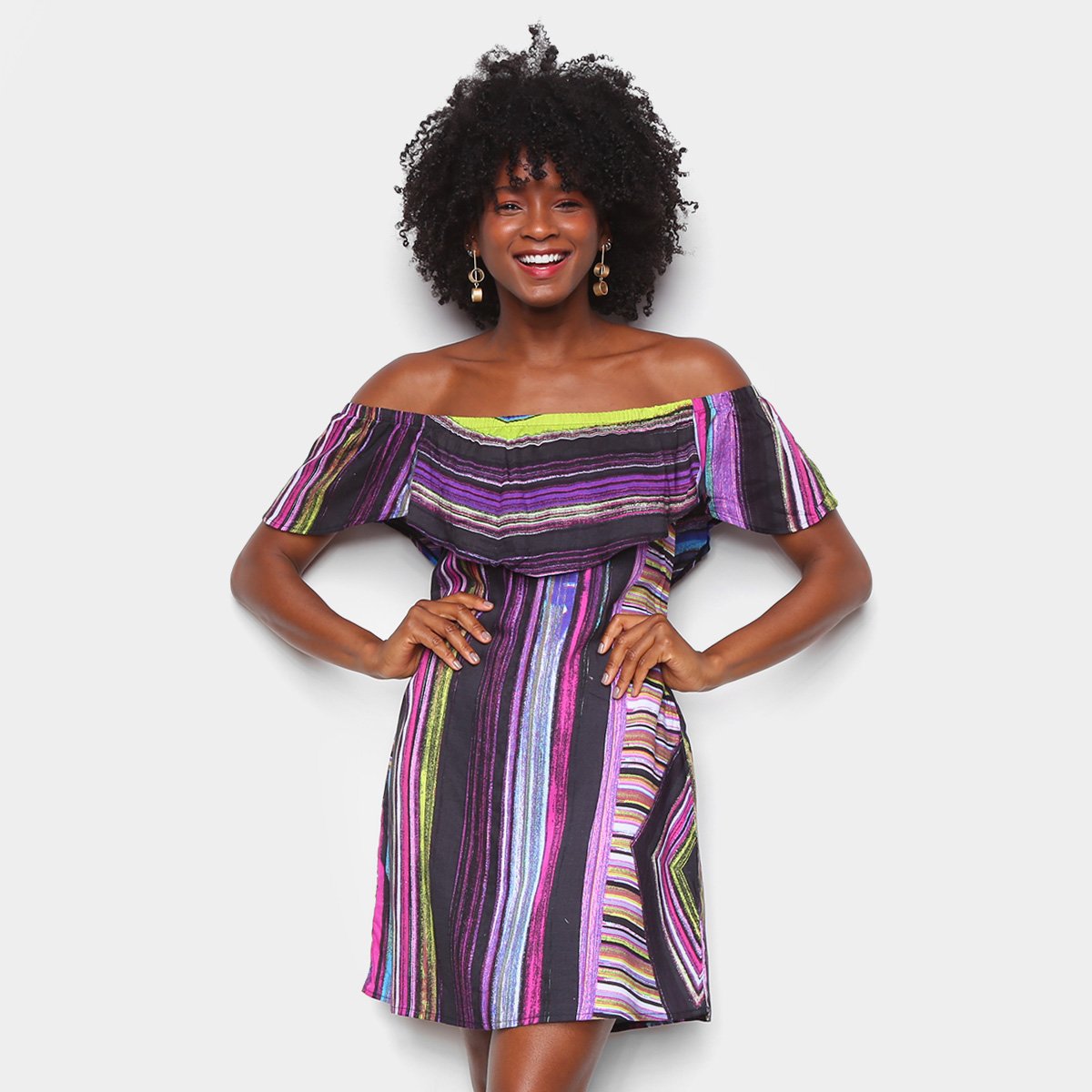 Vestido Água Viva Curto Ombro A Ombro Tie Dye - Estampado Menor preço em Vestido Água Viva Curto Ombro A Ombro Tie Dye - Estampado