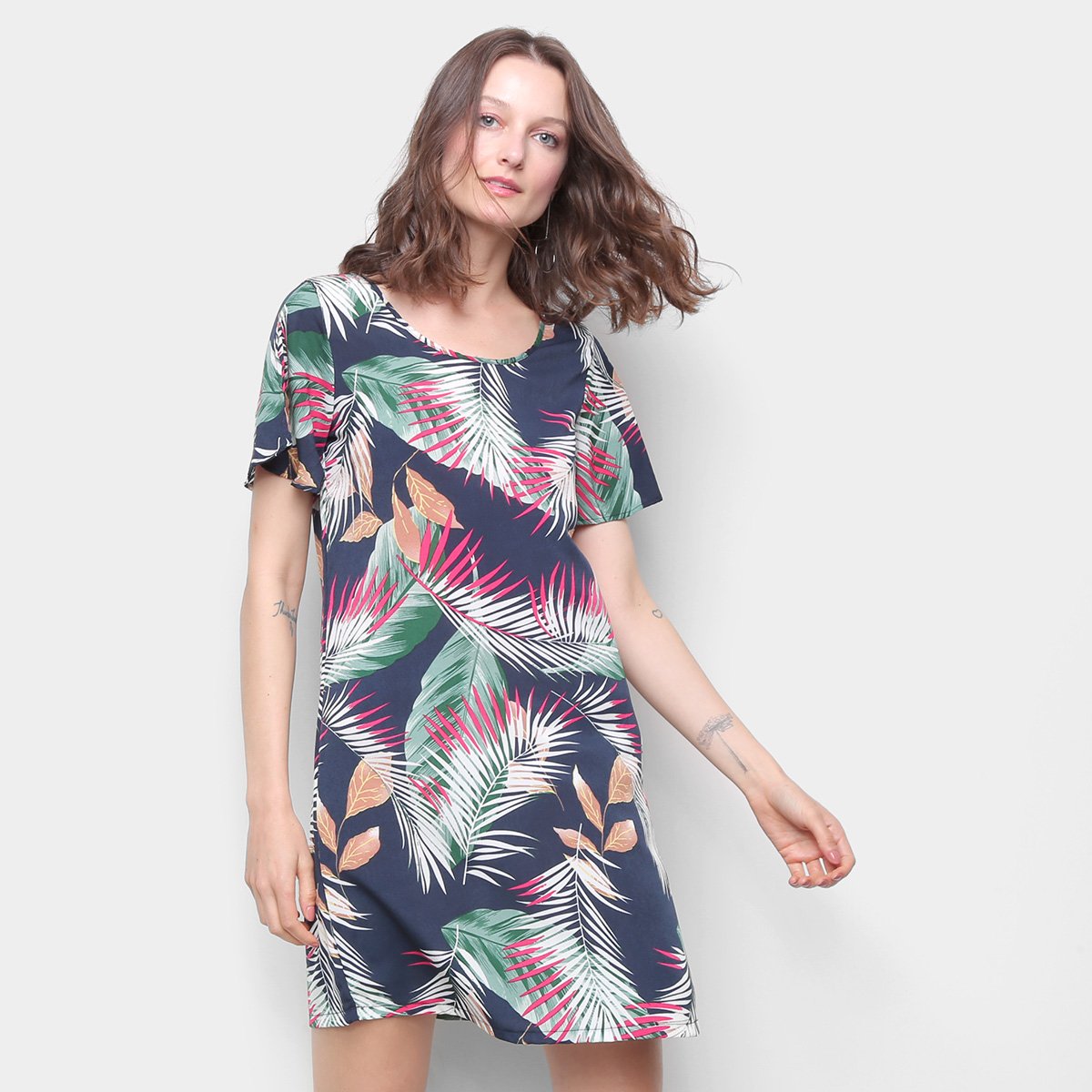 Vestido Aishty Evasê Curto Nature - Marinho Menor preço em Vestido Aishty Evasê Curto Nature - Marinho