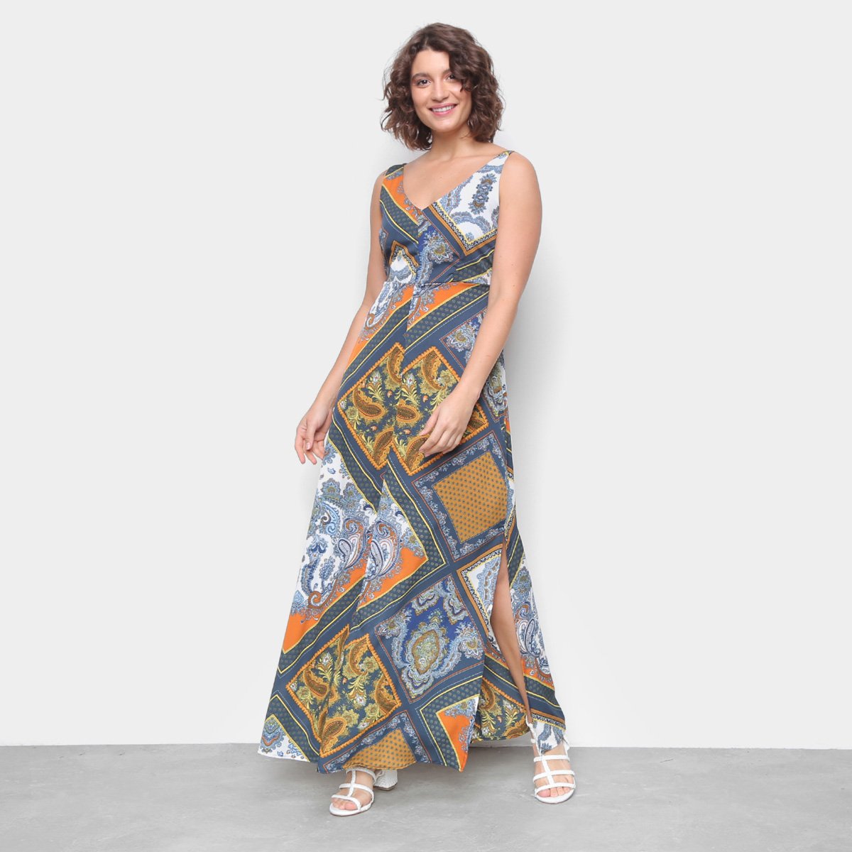 Vestido Aishty Evasê Longo - Marinho Menor preço em Vestido Aishty Evasê Longo - Marinho