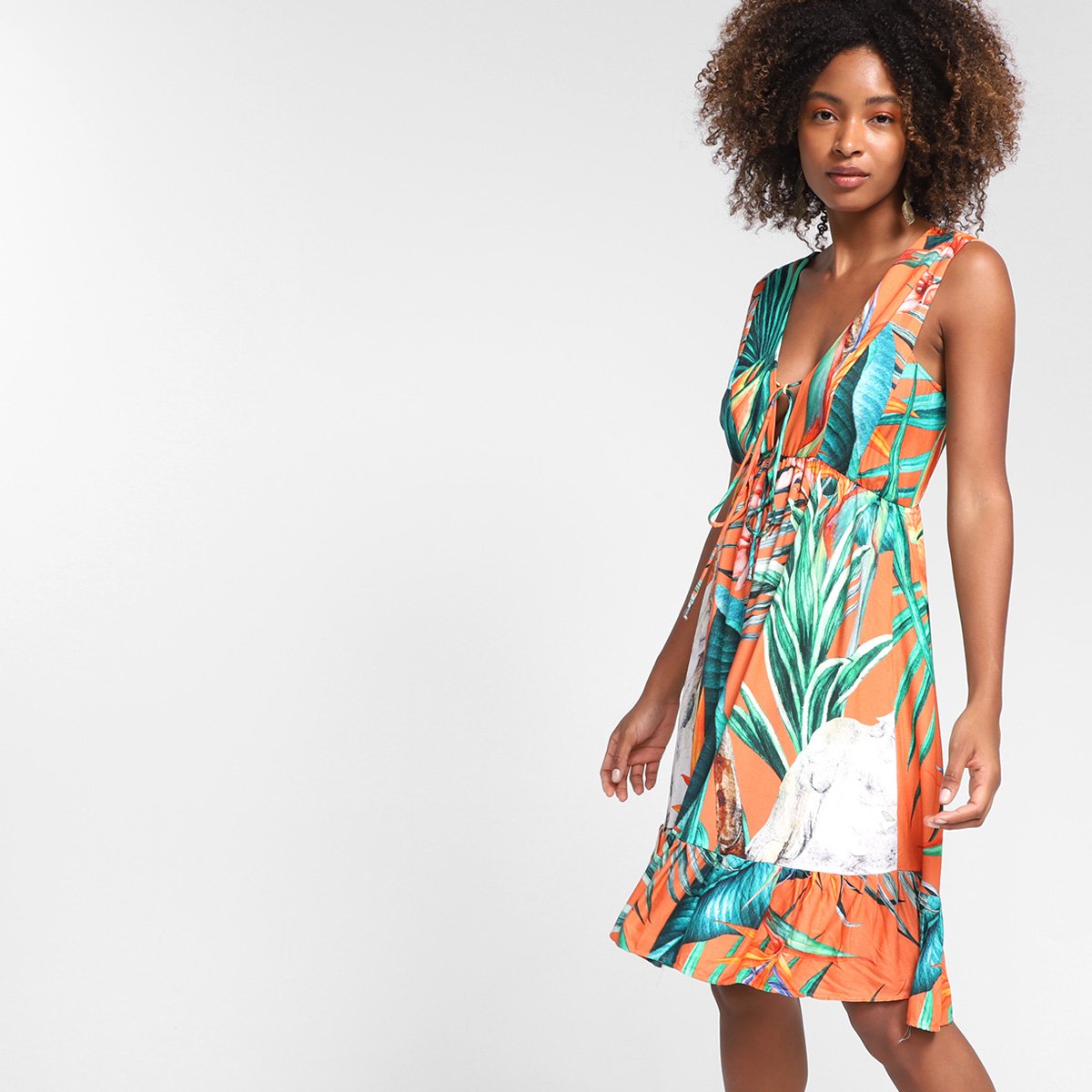 Vestido All Is Love Evasê Curto Calopsita - Laranja Menor preço em Vestido All Is Love Evasê Curto Calopsita - Laranja