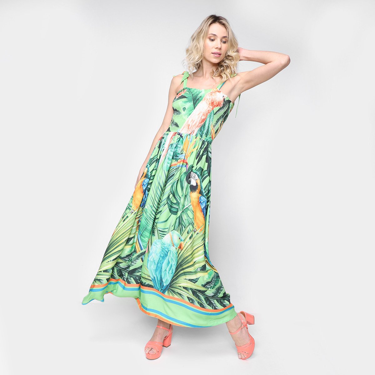Vestido All Is Love Evasê Midi Pássaros - Verde Menor preço em Vestido All Is Love Evasê Midi Pássaros - Verde
