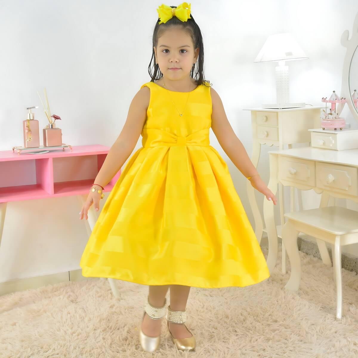 Vestido Amarelo Vestido De LÃ£ Infantil Vestido Manga Curta