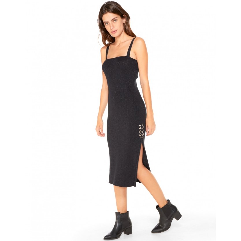vestido midi tricot lurex