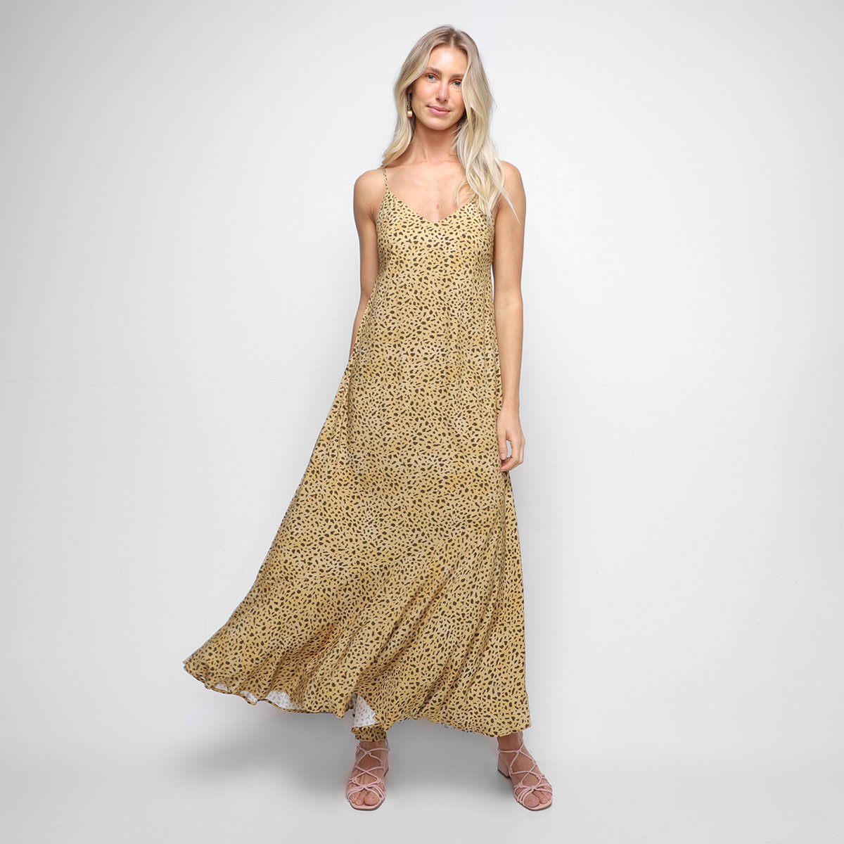 Vestido Animale Jeans Longo Onça Caramelo - Onça Menor preço em Vestido Animale Jeans Longo Onça Caramelo - Onça
