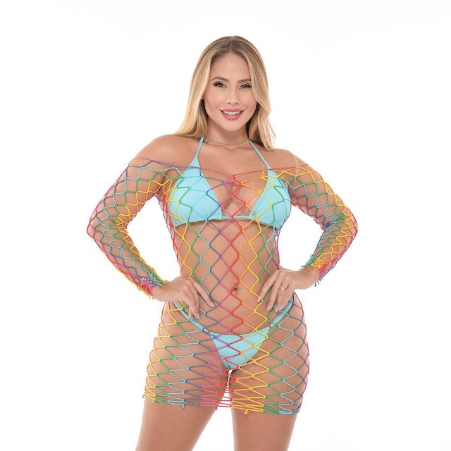 Vestido Arrastão Telinhas Vestido Rede Moda Verão