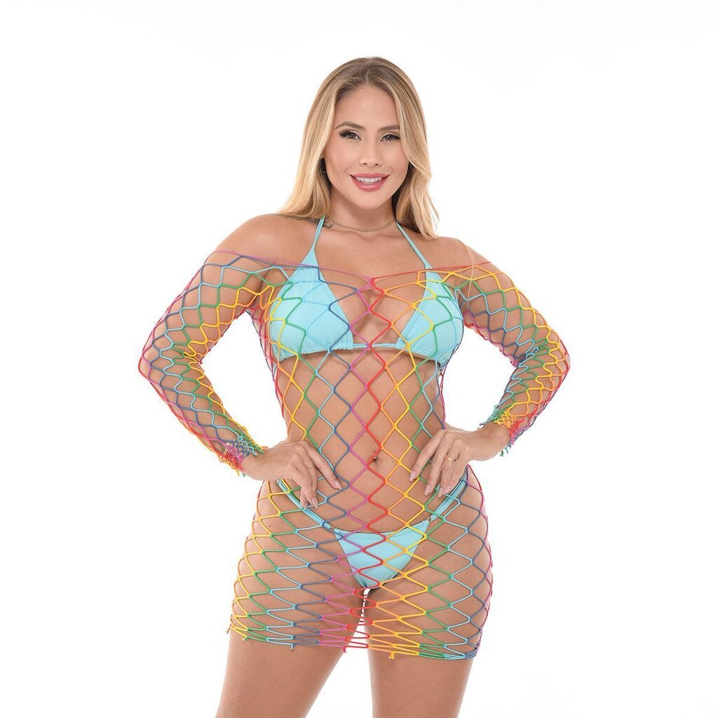 Vestido Arrastão Telinhas Vestido Rede Moda Verão