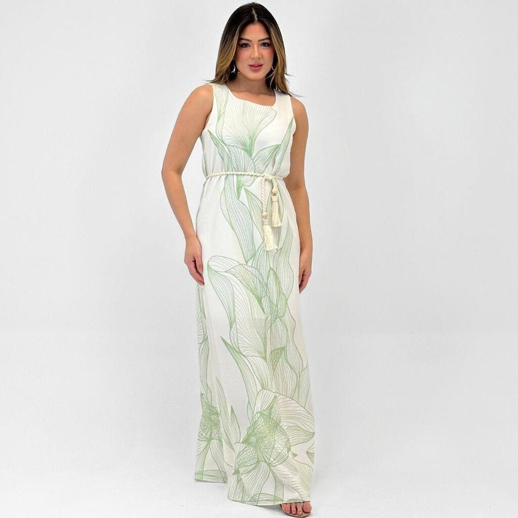 Vestido Bana Bana Estampado Regata Longo Feminino