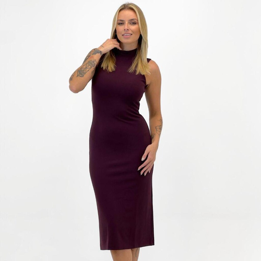 Vestido Bana Bana Midi Regata Gola Alta Feminino