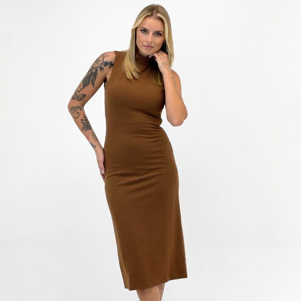 Vestido Bana Bana Midi Regata Gola Alta Feminino