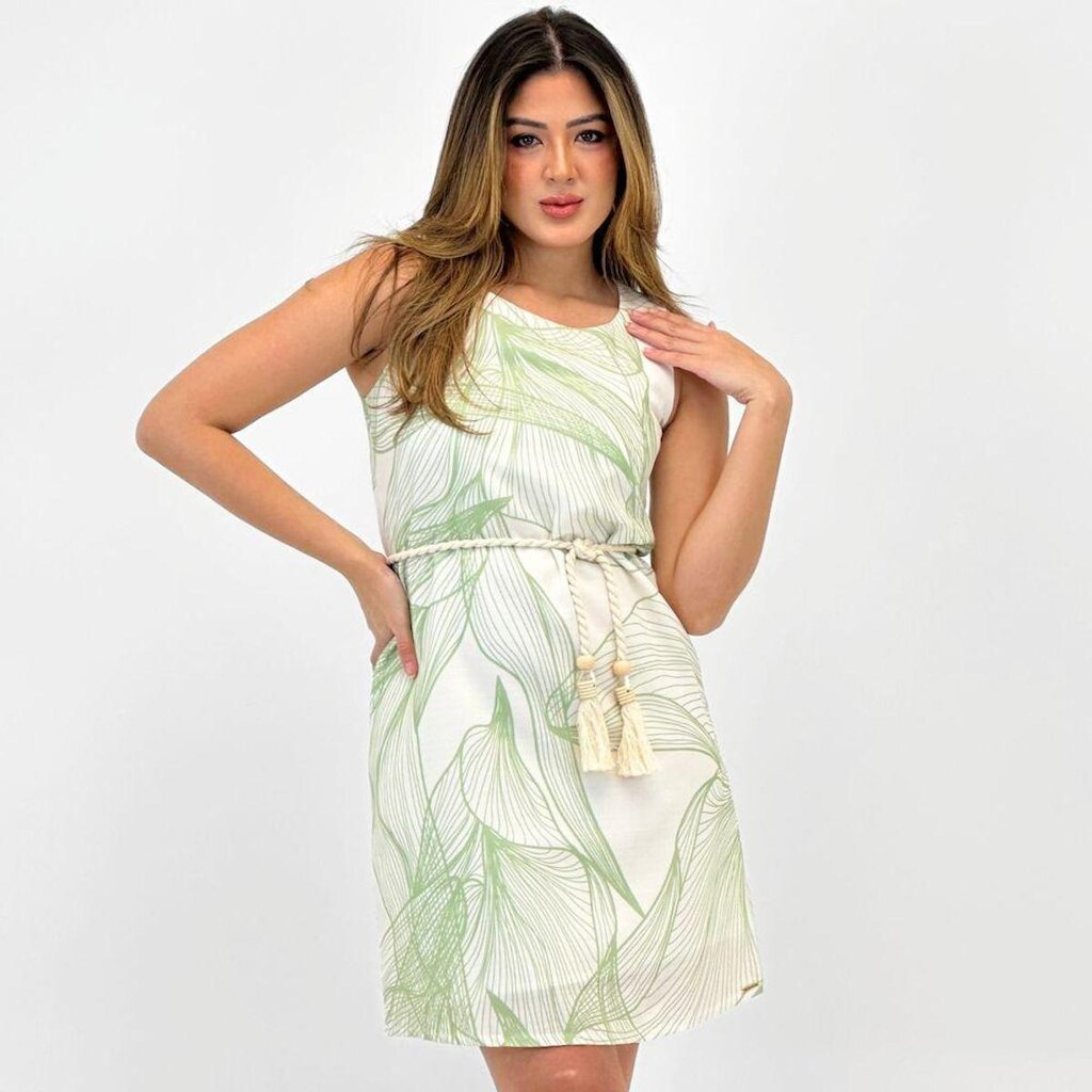 Vestido Bana Bana Regata Curto Estampado com Cinto Feminino