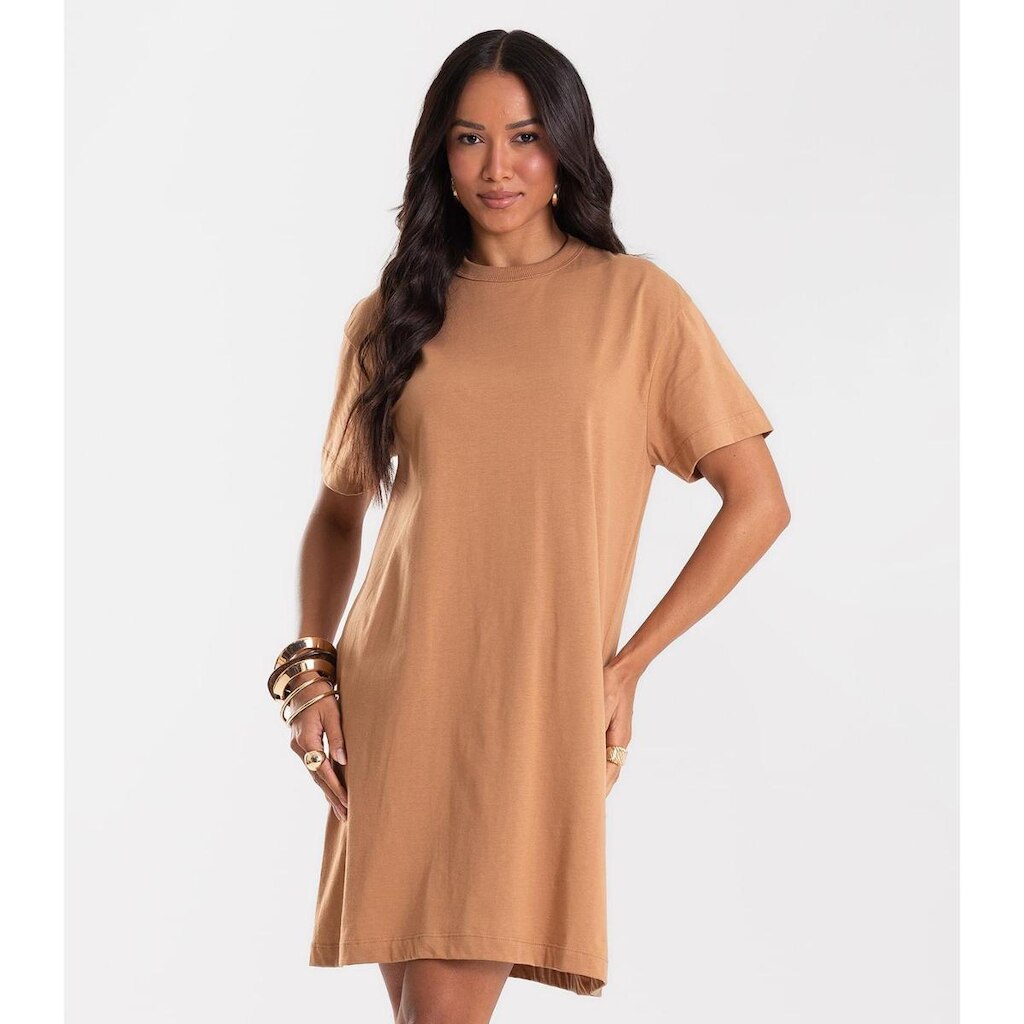 Vestido Básico T-Shirt Feminino Rovitex Marrom