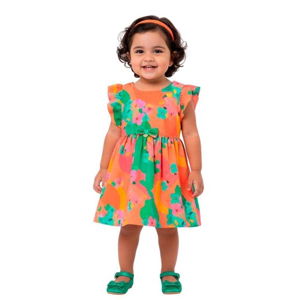 Vestido Bebê Menina Onda de Flores Alphabeto Verde