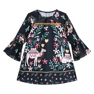 Vestido Bebê Nanai Cetim Manga Longa Floral