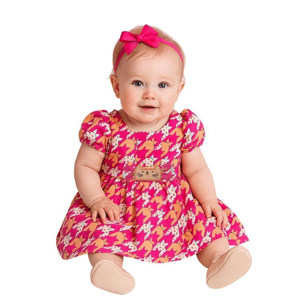 Vestido Bebê Pied Oncinha Alphabeto Pink