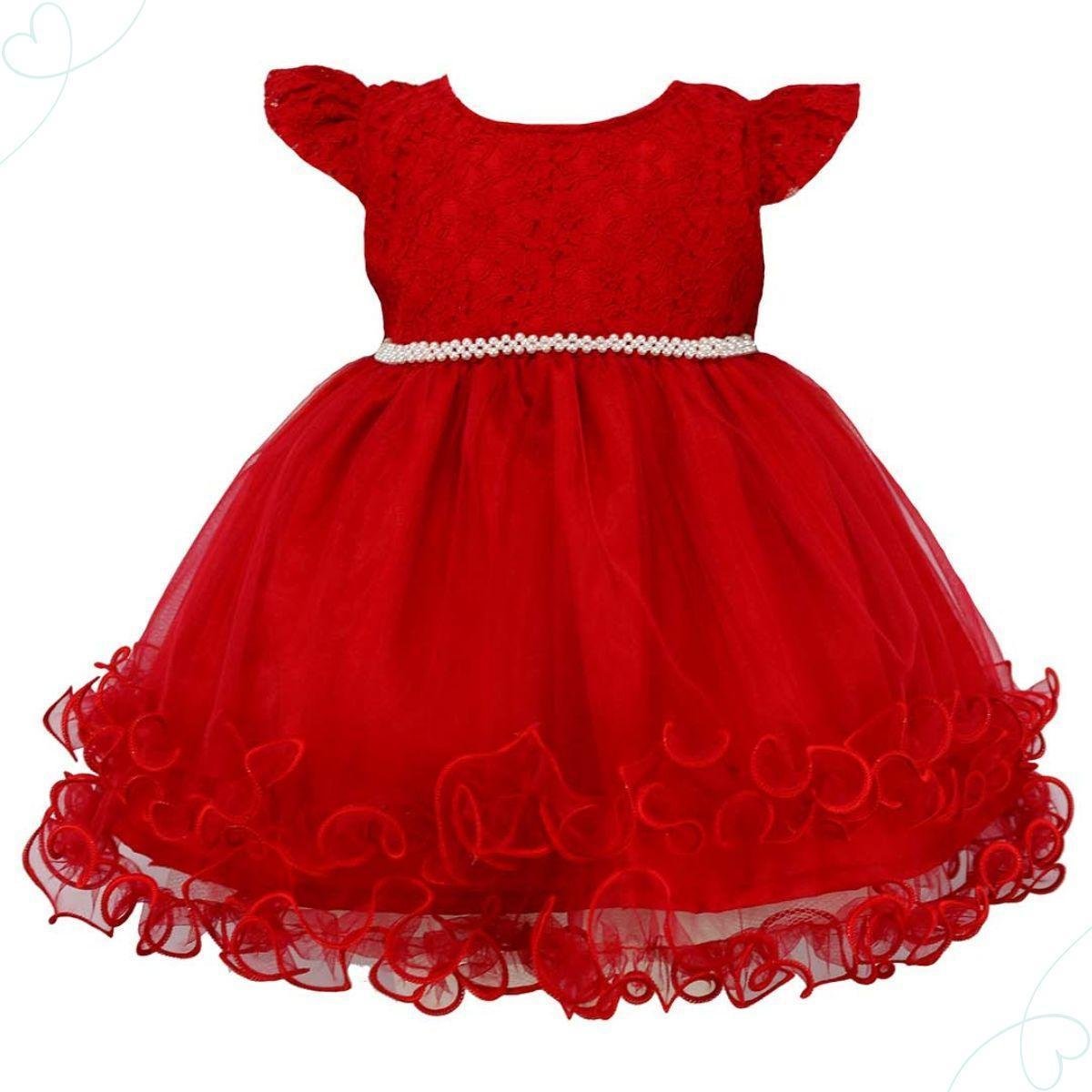 Vestido Bebê Vermelho Renda e Tulle Recem Nascido P Zattini