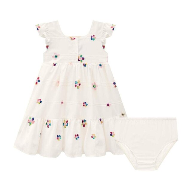 VESTIDO BEBÊ VISCOSE BORDADO FLORES CALCINHA