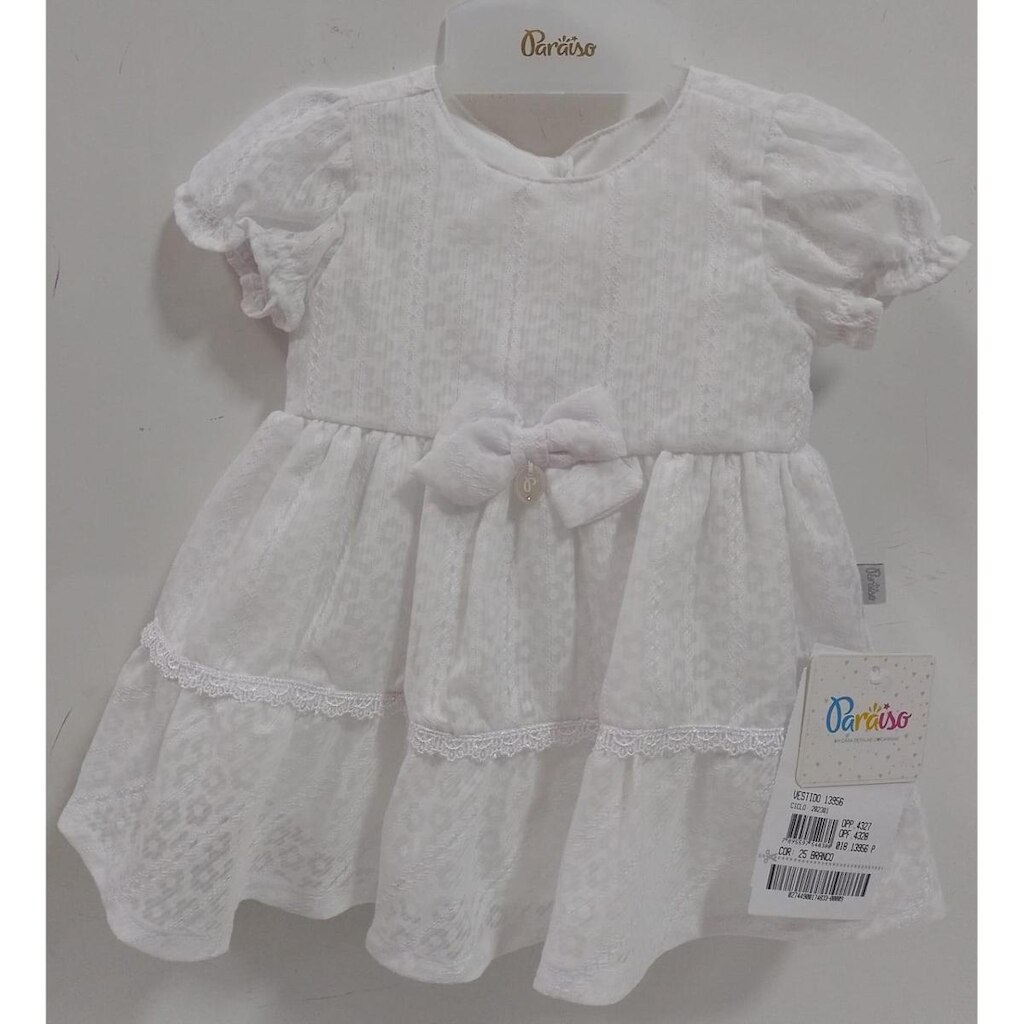 Vestido Branco Luxo Batizado Bebê Menina Paraiso Verão 13956