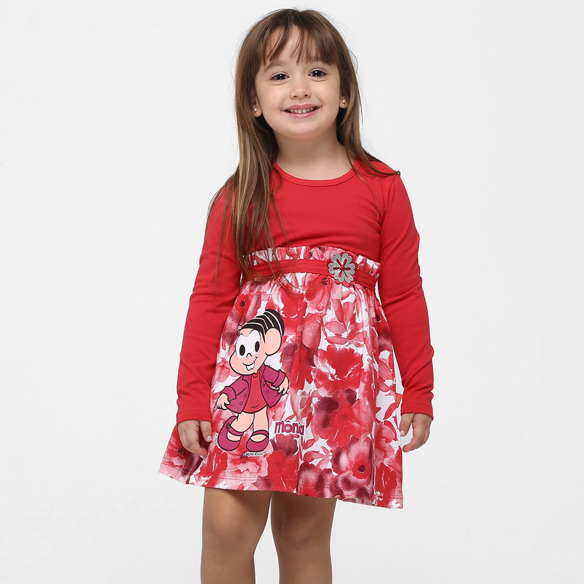 vestido vermelho infantil turma da monica