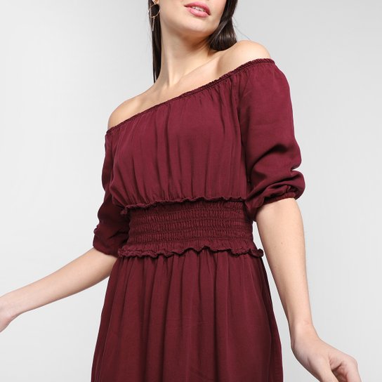 Vestido Cambos Elastex Ombro a Ombro Feminino - Vinho