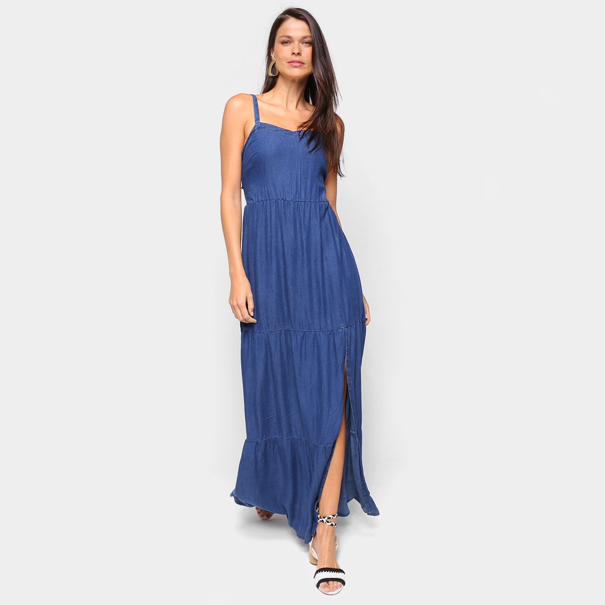 Vestido Cambos Longo Com Fenda E Lastex - Azul Escuro é ruim? Vestido Cambos Longo Com Fenda E Lastex - Azul Escuro é boa?