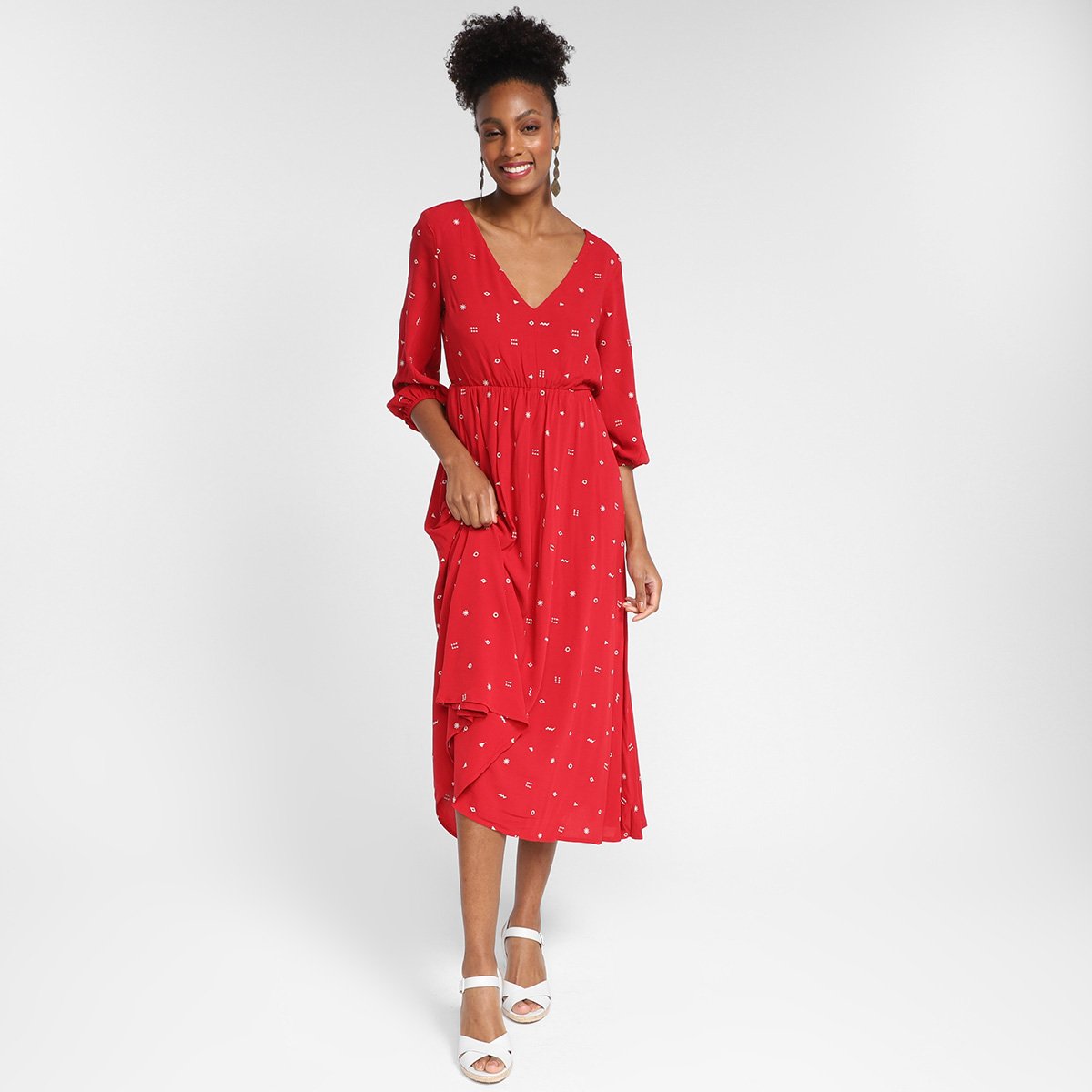 Vestido Cantão Evasê Midi Bordado Tribal - Azul Menor preço em Vestido Cantão Evasê Midi Bordado Tribal - Azul