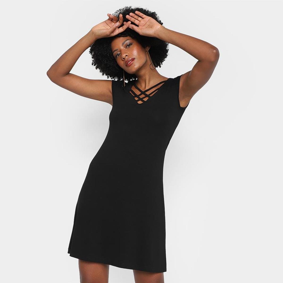 Vestido Casual Feminino Liso Tiras Conforto Casual Dia a Dia - Preto Menor preço em Vestido Casual Feminino Liso Tiras Conforto Casual Dia a Dia - Preto