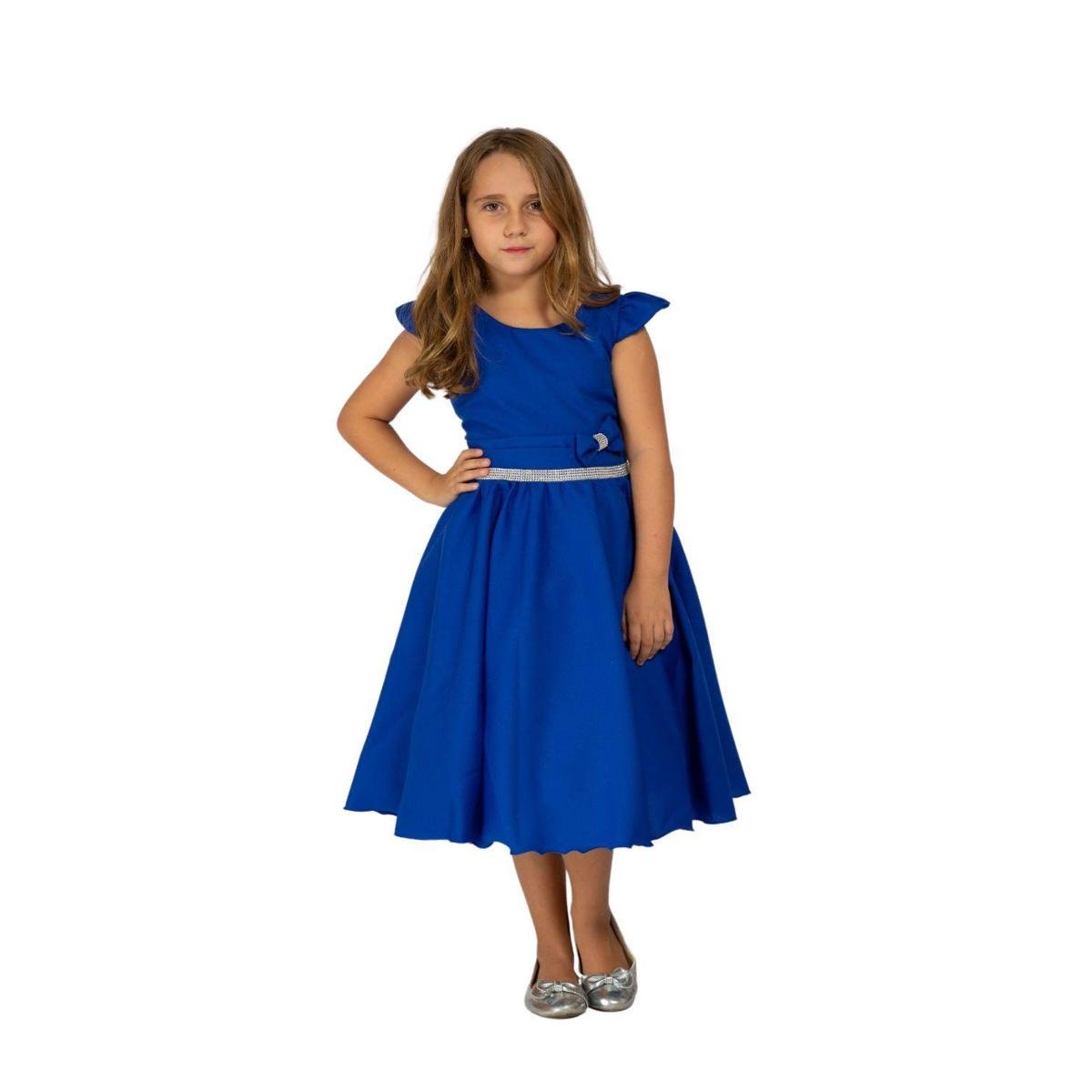 Vestido Casual Royal Infantil Crepe Festa Casamento Top - Azul Menor preço em Vestido Casual Royal Infantil Crepe Festa Casamento Top - Azul