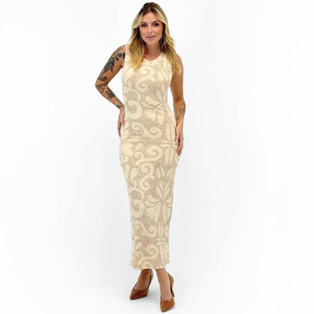 Vestido Cativa Midi Regata Estampado em Malha Feminino