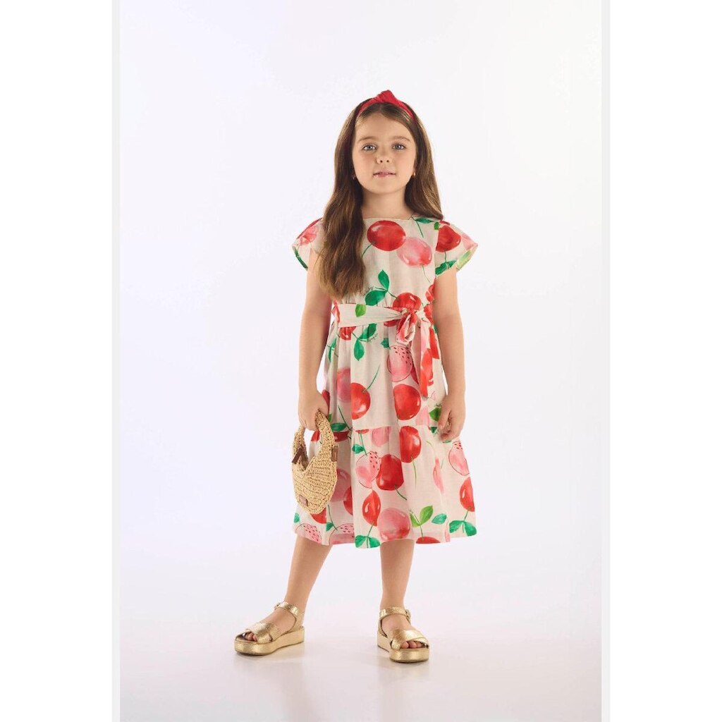 Vestido Cereja Midi Algodão Linho Up Baby