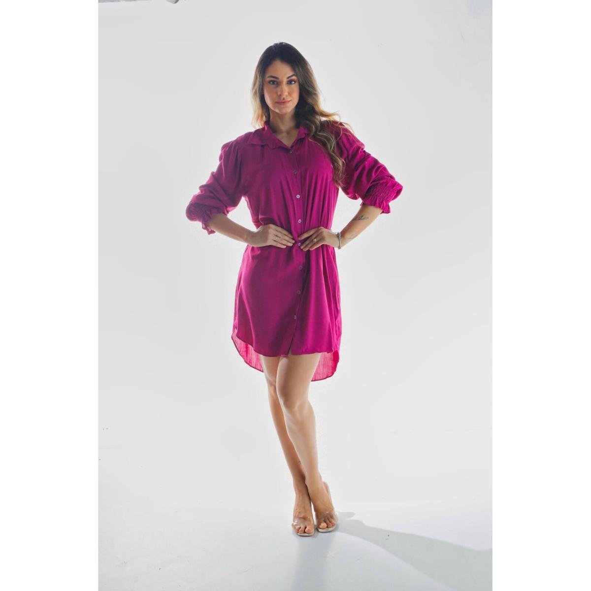 Vestido Chemise Dwz Manga Longa Feminino - Roxo Menor preço em Vestido Chemise Dwz Manga Longa Feminino - Roxo